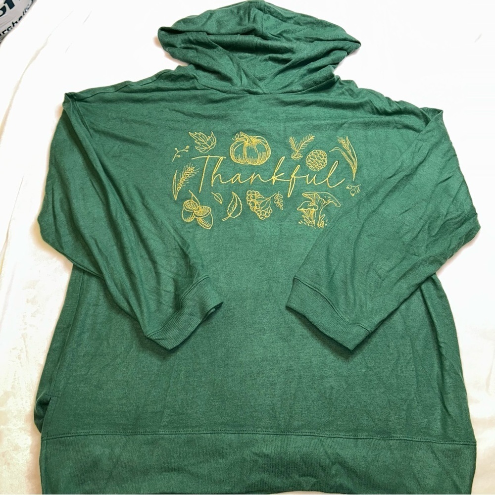 Lane Bryant Green Hooded Sweater with Thankful Print